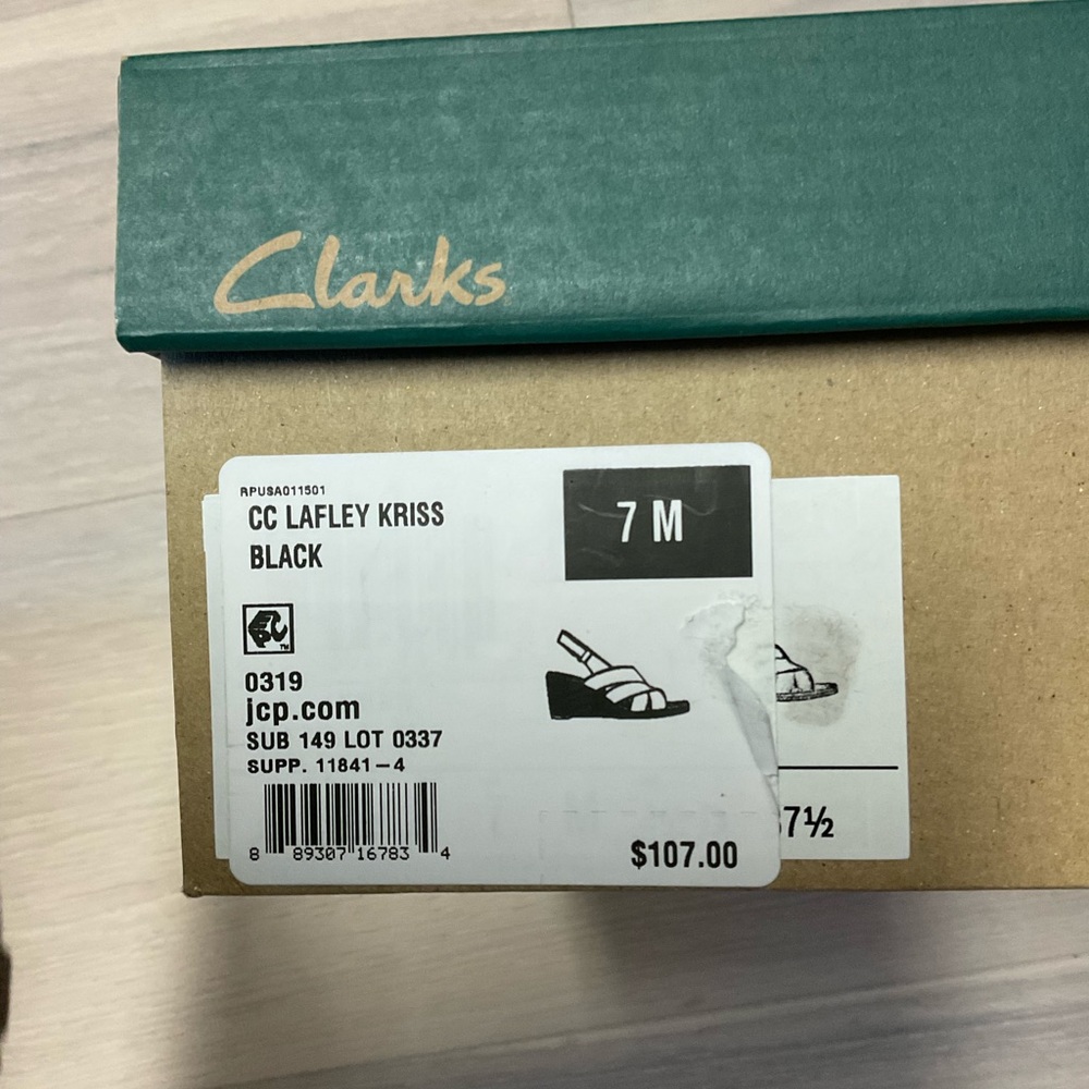 Clarks Black Woven Slingback Wedge Sandals